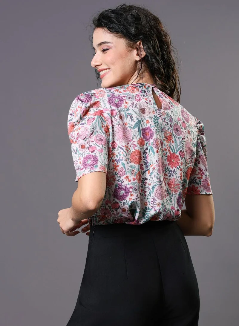 Zigzag  Pink Floral Printed Front Knot Top for Women | Best Price UAE